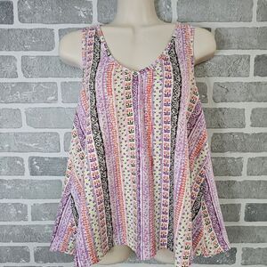 Energie Tank Top Women's Small Striped Floral Crochet Boho Beachy‎ Summer Flowy